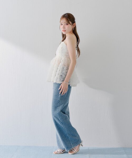 ワイドパンツ ジーンズ デニム デニムパンツ 「SALON by Chico」ハイウエストストレートワイドデニムパンツ レディースの画像
