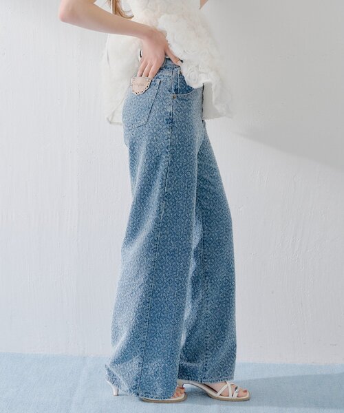 ワイドパンツ ジーンズ デニム デニムパンツ 「SALON by Chico」ハイウエストストレートワイドデニムパンツ レディースの画像