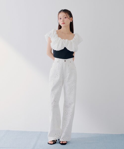 ワイドパンツ ジーンズ デニム デニムパンツ 「SALON by Chico」ハイウエストストレートワイドデニムパンツ レディースの画像