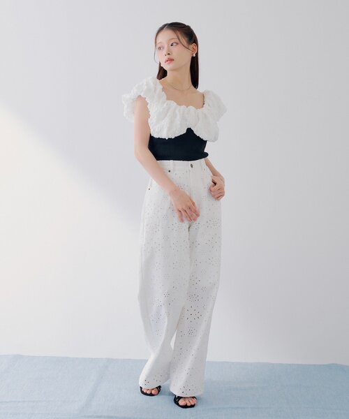 ワイドパンツ ジーンズ デニム デニムパンツ 「SALON by Chico」ハイウエストストレートワイドデニムパンツ レディースの画像