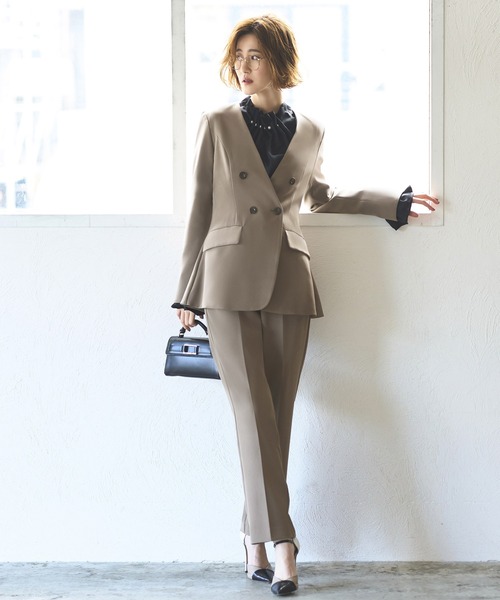 「RUIRUE BOUTIQUE」 パンツスーツ L グレイッシュベージュ レディース_画像8