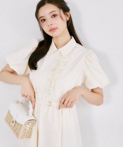 ココマーク風 CCロゴ 半袖 シャツワンピース ホワイト tocco closet（トッコ クローゼット） ワンピース 半袖 「ZOZO限定