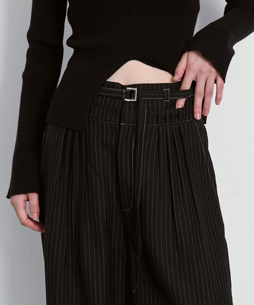 Ezick ワイドパンツ パンツ Double waist ベルテッドタックパンツ