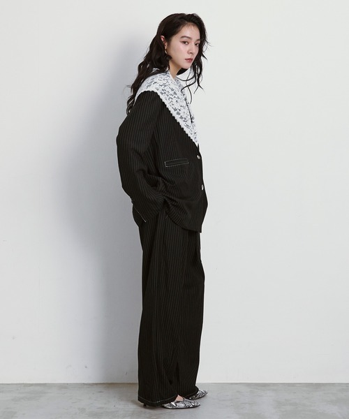 Ezick ワイドパンツ パンツ Double waist ベルテッドタックパンツ