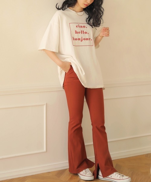 DT♪ 2CHILD ストレッチキャンバスフレアパンツ ズボン 関税込 aquagarage スキニーパンツ レディース ストレッチ パンツ S M L