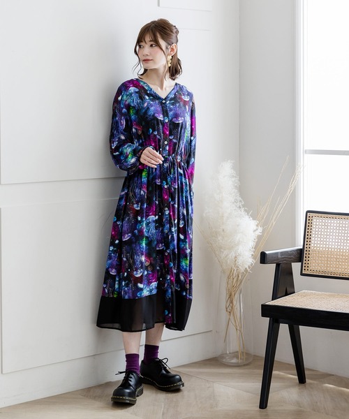 ワンピース シャツワンピース 宇宙クラゲ柄シフォン切替シャツワンピース Zozotown Yahoo 店 通販 Yahoo ショッピング