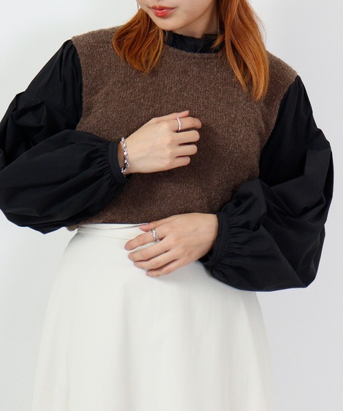 ブラウス シャツ EGLANTINE ブークレーニットドッキングブラウス レディース EGLANTINE ブラウス シャツ ブークレーニットドッキングブラウス