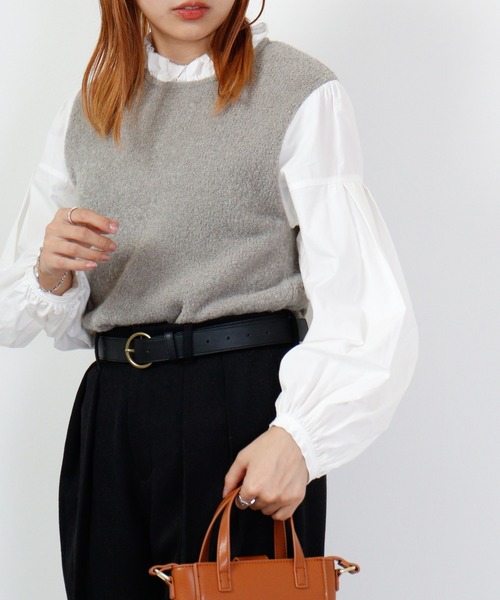 ブラウス シャツ EGLANTINE ブークレーニットドッキングブラウス レディース