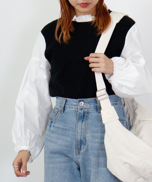 ブラウス シャツ EGLANTINE ブークレーニットドッキングブラウス レディース EGLANTINE ブラウス シャツ ブークレーニットドッキングブラウス