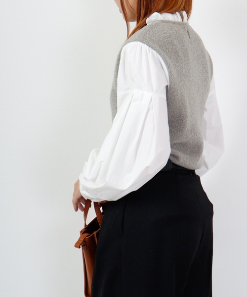 ブラウス シャツ EGLANTINE ブークレーニットドッキングブラウス レディース EGLANTINE ブラウス シャツ ブークレーニットドッキングブラウス