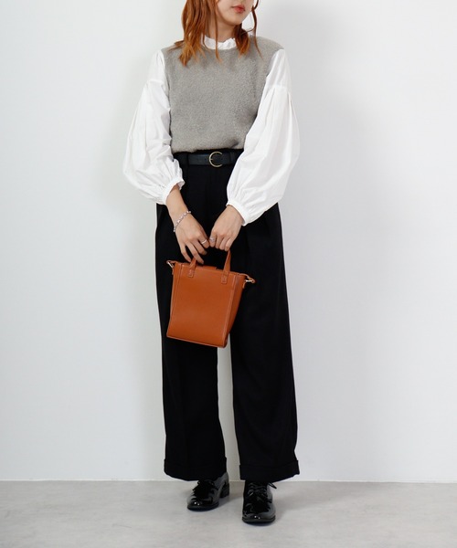EGLANTINE ブラウス シャツ ブークレーニットドッキングブラウス