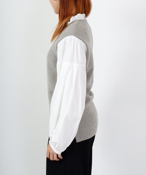 ブラウス シャツ EGLANTINE ブークレーニットドッキングブラウス レディース EGLANTINE ブラウス シャツ ブークレーニットドッキングブラウス
