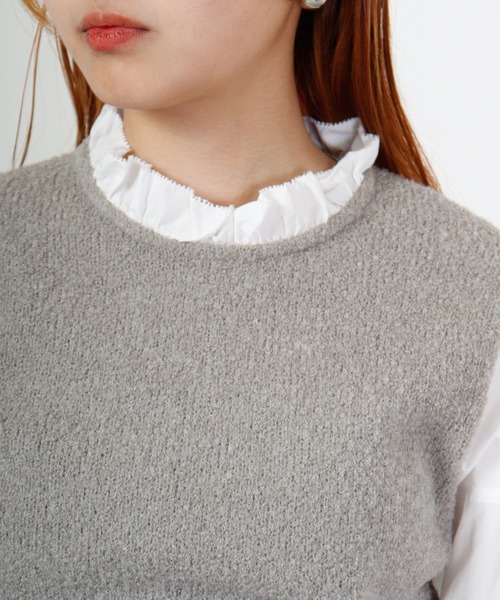 ブラウス シャツ EGLANTINE ブークレーニットドッキングブラウス レディース EGLANTINE ブラウス シャツ ブークレーニットドッキングブラウス