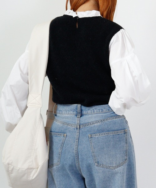EGLANTINE ブラウス シャツ ブークレーニットドッキングブラウス