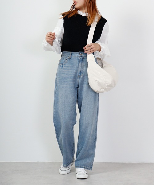 EGLANTINE ブラウス シャツ ブークレーニットドッキングブラウス