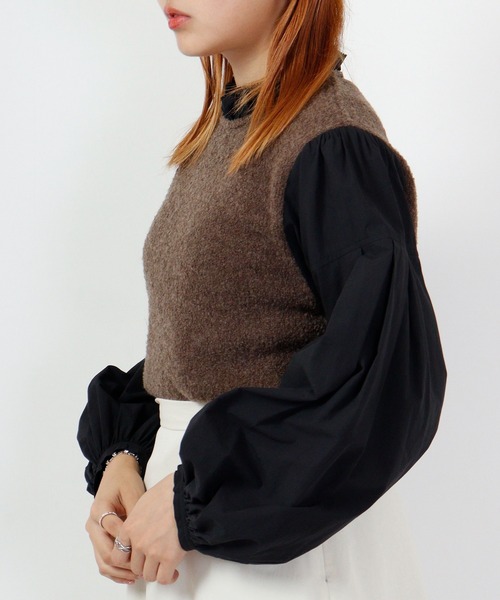 ブラウス シャツ EGLANTINE ブークレーニットドッキングブラウス レディース EGLANTINE ブラウス シャツ ブークレーニットドッキングブラウス