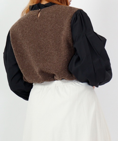ブラウス シャツ EGLANTINE ブークレーニットドッキングブラウス レディース EGLANTINE ブラウス シャツ ブークレーニットドッキングブラウス