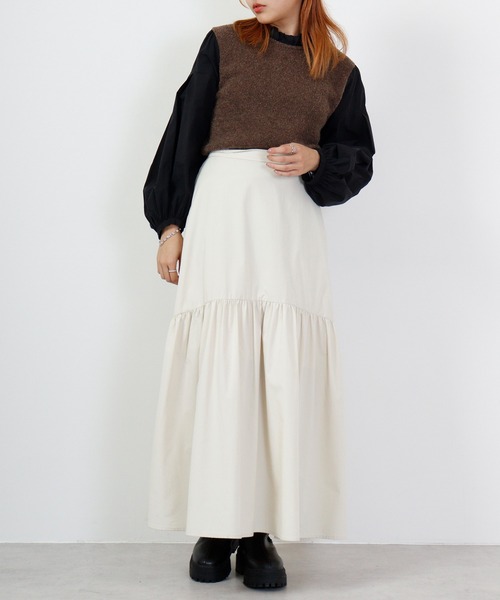 ブラウス シャツ EGLANTINE ブークレーニットドッキングブラウス レディース EGLANTINE ブラウス シャツ ブークレーニットドッキングブラウス