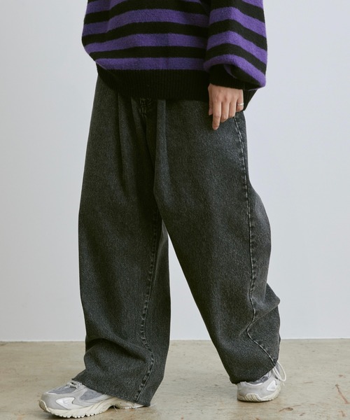 パンツ・ボトムスその他 CUT OFF WIDE DENIM PANTS BROWN セール】cut off wide denim pants / カットオフワイドデニム