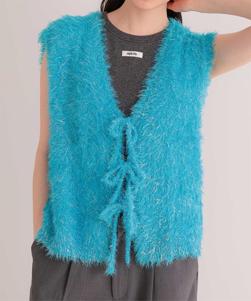 miette（ミエット） ベスト ジレ 2wayリボンラメシャギーニットベスト