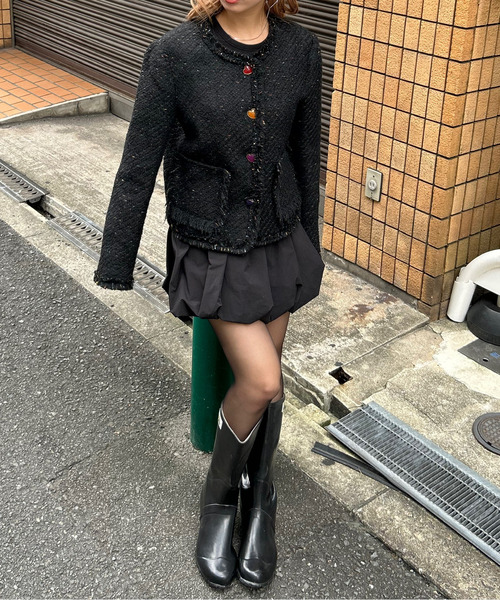ジャケット ノーカラージャケット ハートボタン ノーカラー