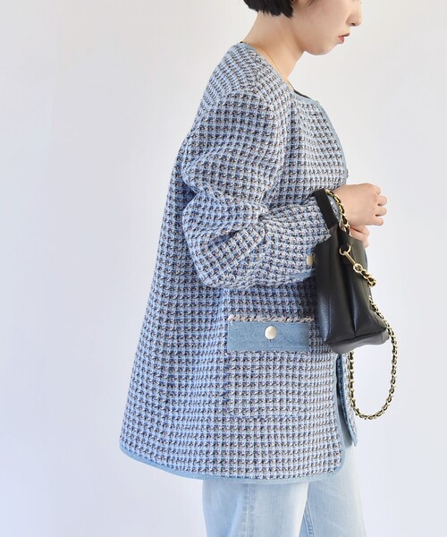 quaranciel ジャケット ノーカラージャケット quaranciel: ブルー