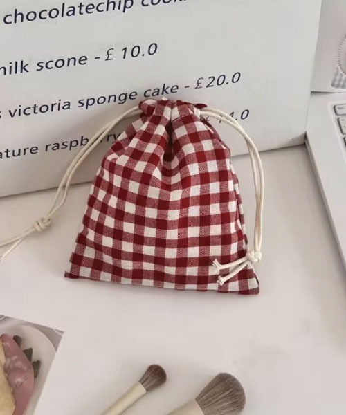 フクモモ仲良し巾着ポーチ ブロックチェック フクモモ仲良し巾着ポーチ