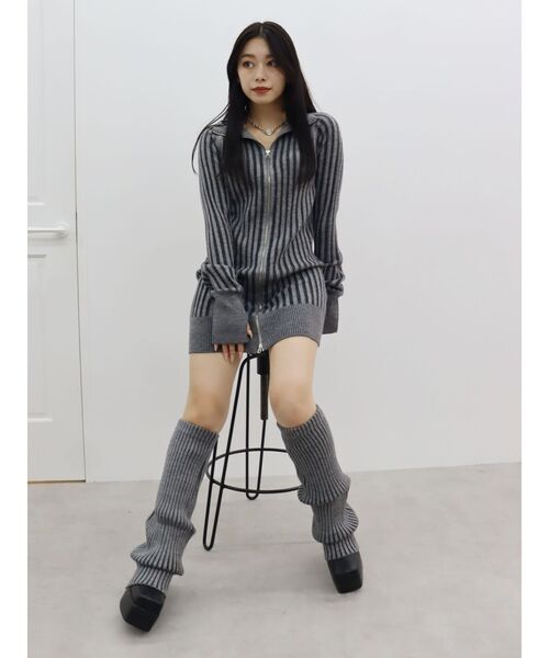 EVRIS ダブルZIPニットロングワンピース ネイビー エヴリス EVRIS EVRIS ダブルZIPニットロングワンピース