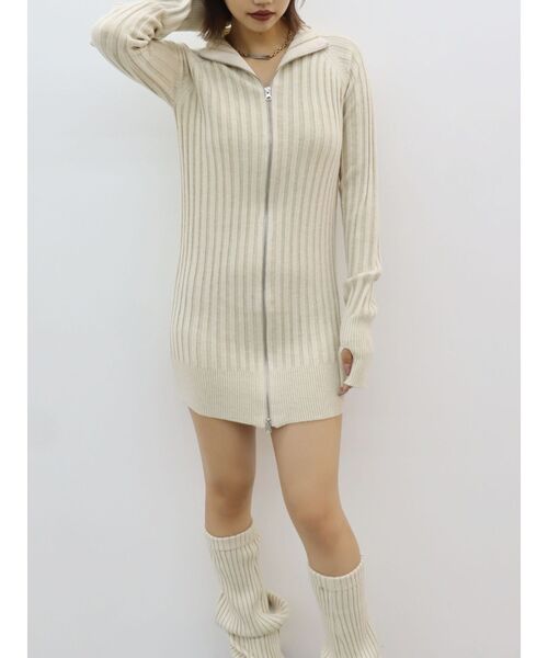 EVRIS ダブルZIPニットロングワンピース ネイビー エヴリス EVRIS EVRIS ダブルZIPニットロングワンピース