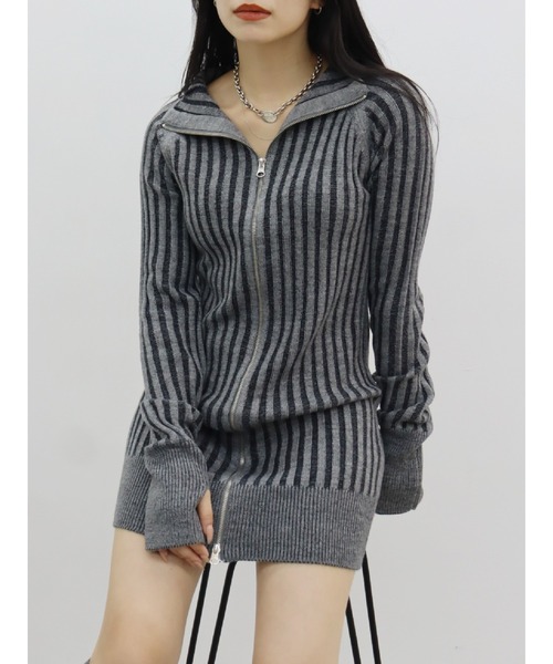 EVRIS ダブルZIPニットロングワンピース ネイビー エヴリス EVRIS EVRIS ダブルZIPニットロングワンピース