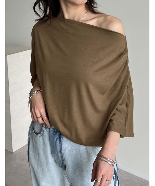Re:EDIT（リエディ） tシャツ 2WAYカットワンショルドレープトップス