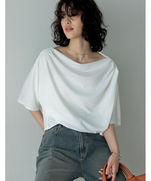 Re:EDIT（リエディ） tシャツ 2WAYカットワンショルドレープトップス