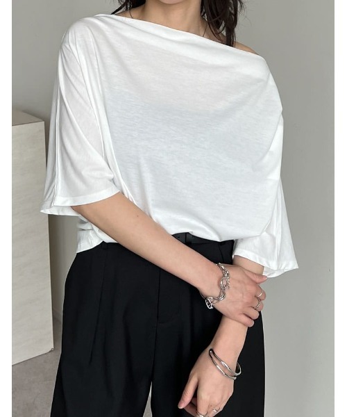 Re:EDIT（リエディ） tシャツ 2WAYカットワンショルドレープトップス