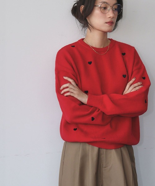ELFRANK ニット セーター 「新色追加」ハート刺繍 ニット プルオーバー