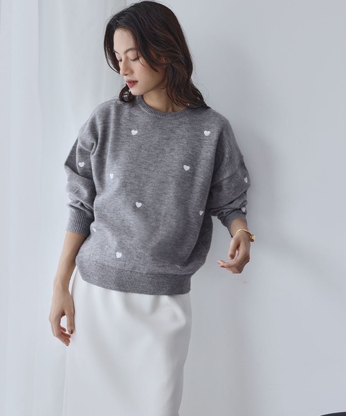 ELFRANK ニット セーター 「新色追加」ハート刺繍 ニット プルオーバー