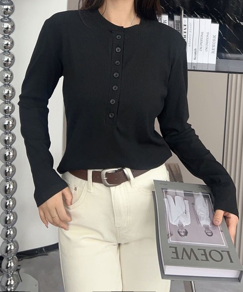 aimoha（アイモハ） tシャツ ヘンリーネックリブトップス レディース