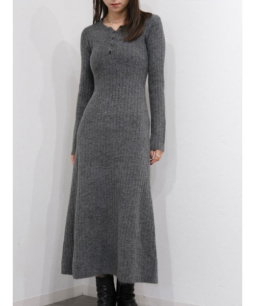 Reurie'（レウリィ） ワンピース フロントボタンリブニットワンピース