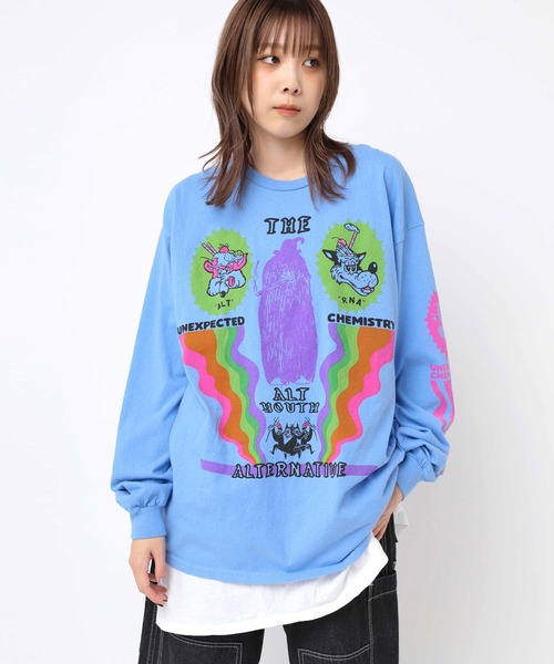 RNA - RNA ジョーズ 半袖Tシャツ レディースM パステルイエロー カラフル RNA tシャツ M2417 レインボーキャラロンT レディース