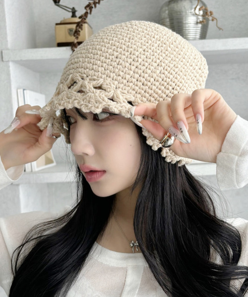 ADA ニットキャップ Ada. ニット帽 ニットキャップ クロシェ レース ニット ビーニー