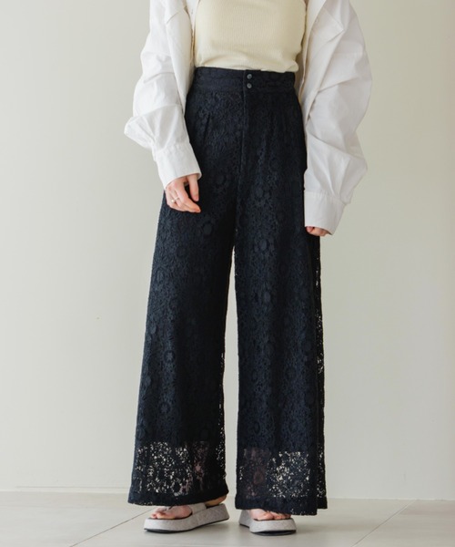 hinari パンツ フラワーレースタックパンツ レディース