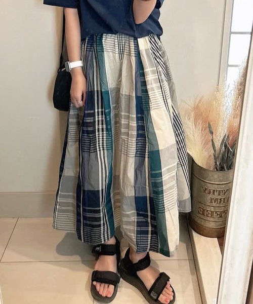 スカート チェック柄ウエストタックフレアスカート : ZOZOTOWN Yahoo