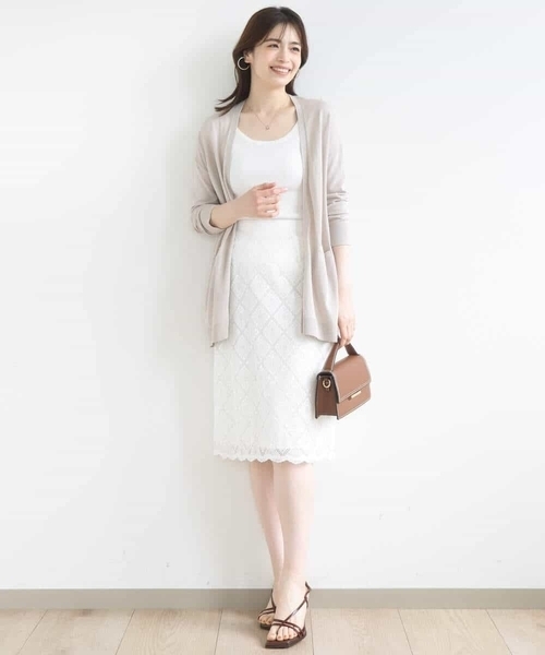 OFUON（オフオン） スカート スパンコールレースタイトスカート/洗える