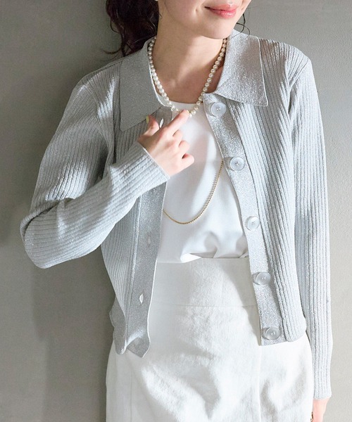 お値下げ！La boutique BonBonラメリブポロ衿カーディガン　新品 La boutique Bonbon（ラブティックボンボン） カーディガン