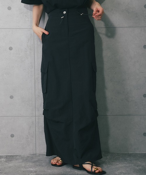 ロングスカート　新品 スカート front zip slit long skirt /フロント ジップ スリット