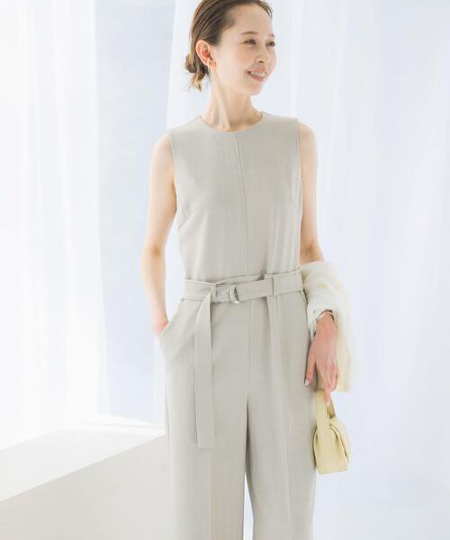 サロペット オーバーオール ベルト付サマーツイードオールインワン