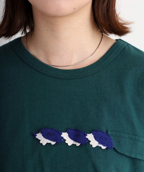 tシャツ EMAGO ハリネズミかぎ編みロゴ刺繍ドルマンＴシャツ レディース Emago tシャツ EMAGO ハリネズミかぎ編みロゴ刺繍ドルマンT