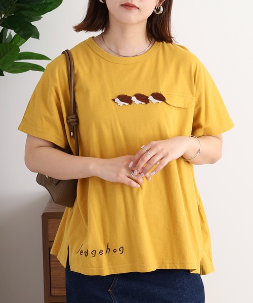 tシャツ EMAGO ハリネズミかぎ編みロゴ刺繍ドルマンＴシャツ レディース Emago tシャツ EMAGO ハリネズミかぎ編みロゴ刺繍ドルマンT