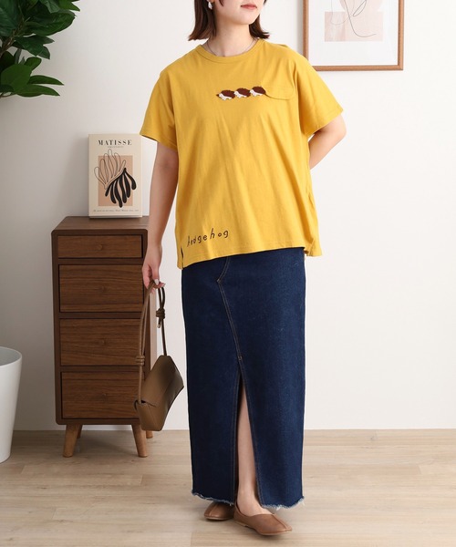 tシャツ EMAGO ハリネズミかぎ編みロゴ刺繍ドルマンＴシャツ レディース Emago tシャツ EMAGO ハリネズミかぎ編みロゴ刺繍ドルマンT