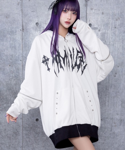 Amilige（アミリージュ） パーカー クマ耳スタッズ付きパーカー