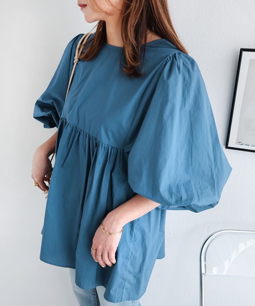 「andme」 「alma design」7分袖チュニック M ブラック レディース